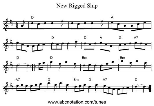 New Rigged Ship - staff notation