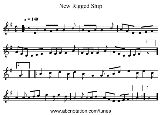 New Rigged Ship - staff notation