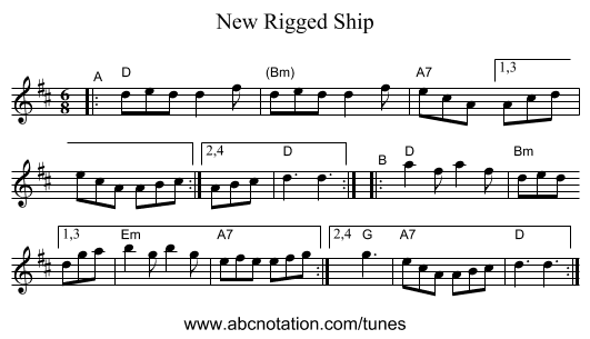 New Rigged Ship - staff notation