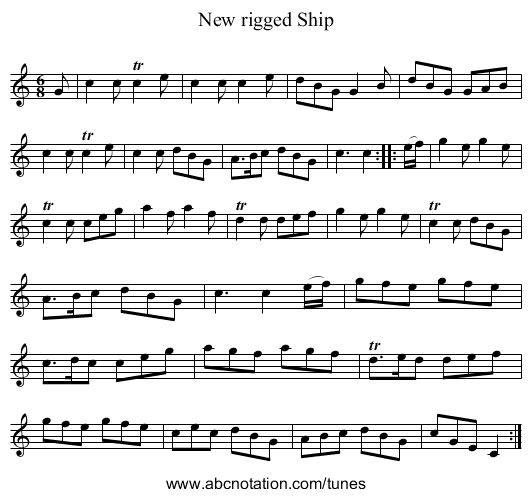 New rigged Ship - staff notation