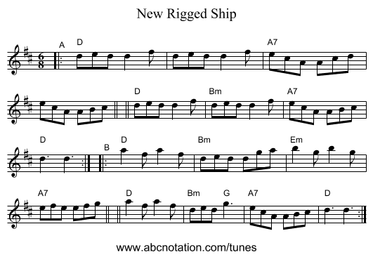New Rigged Ship - staff notation