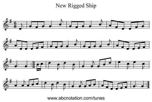 New Rigged Ship - staff notation