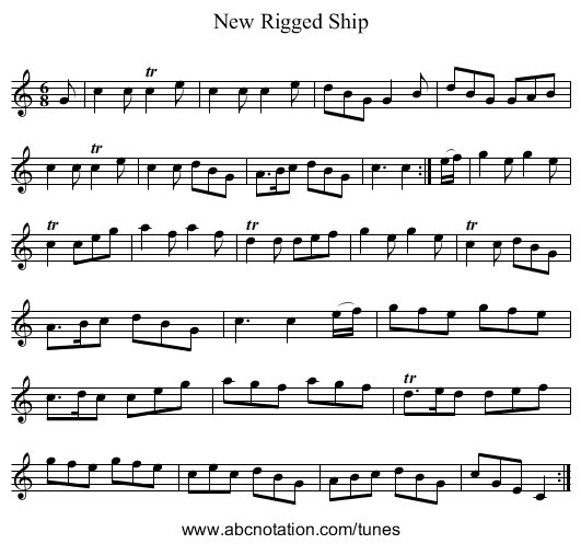 New Rigged Ship - staff notation