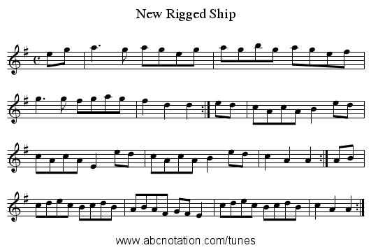 New Rigged Ship - staff notation