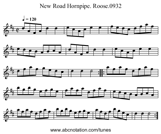New Road Hornpipe. Roose.0932 - staff notation