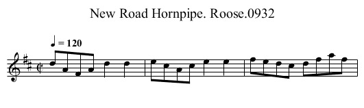 New Road Hornpipe. Roose.0932 - staff notation