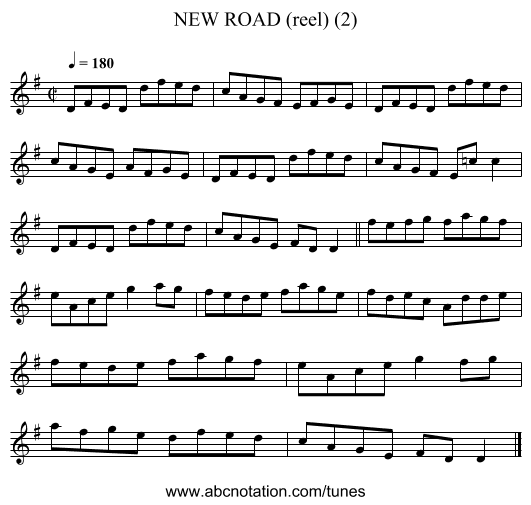 NEW ROAD (reel) (2) - staff notation