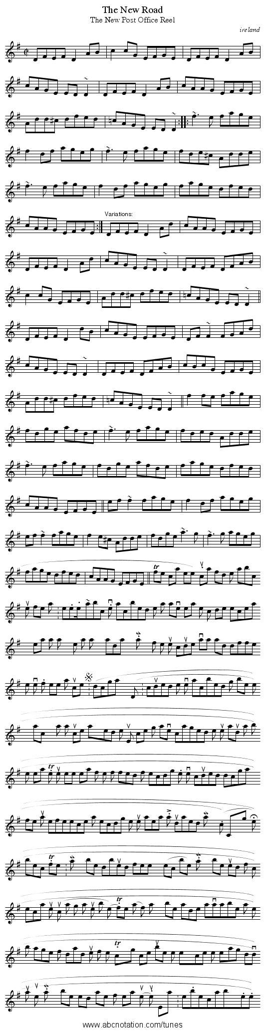 New Road, The - staff notation