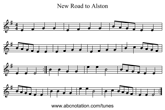 New Road to Alston - staff notation