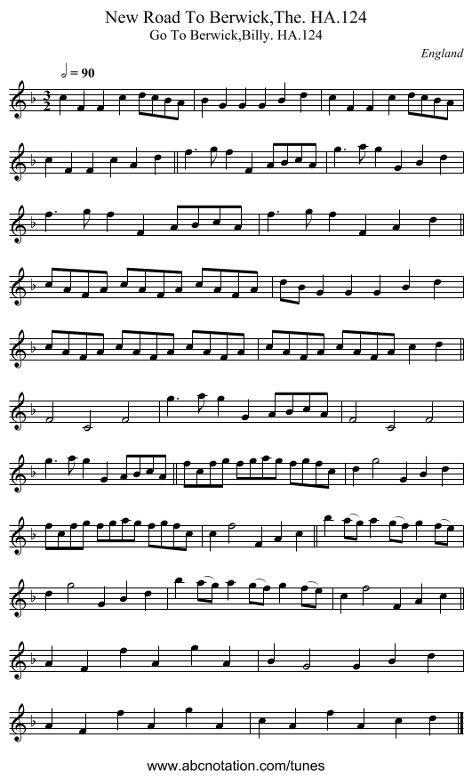 New Road To Berwick,The. HA.124 - staff notation