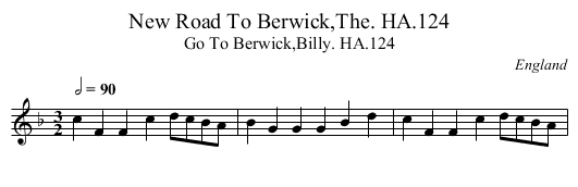 New Road To Berwick,The. HA.124 - staff notation