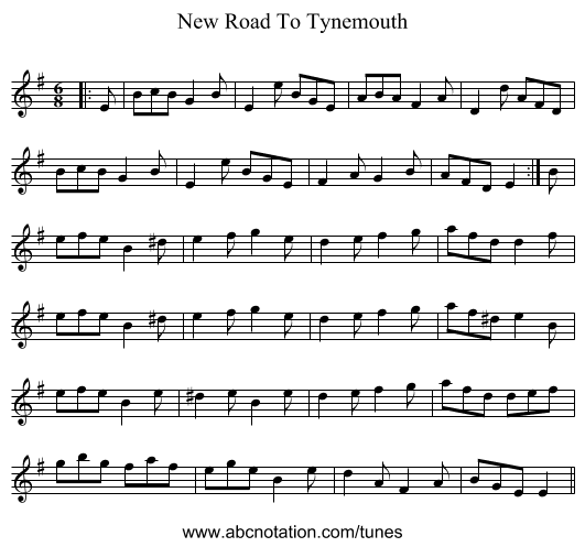 New Road To Tynemouth - staff notation