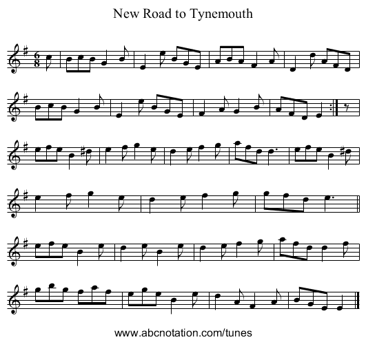 New Road to Tynemouth - staff notation