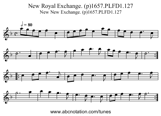 New Royal Exchange. (p)1657.PLFD1.127 - staff notation