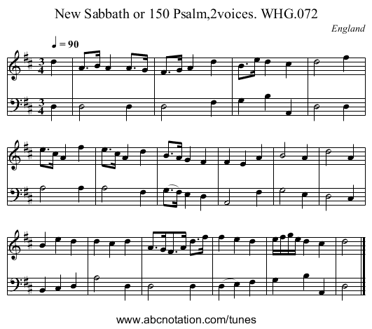 New Sabbath or 150 Psalm,2voices. WHG.072 - staff notation