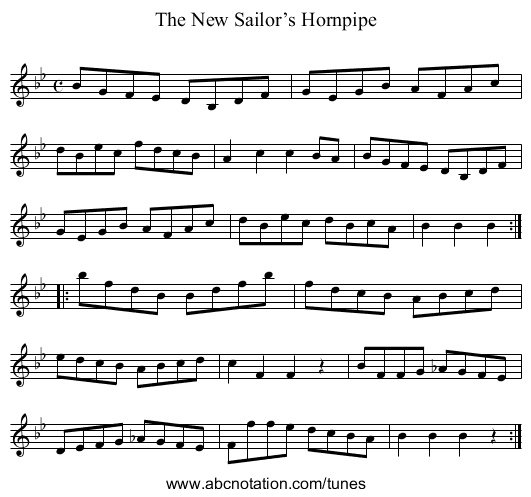 New Sailor’s Hornpipe, The - staff notation