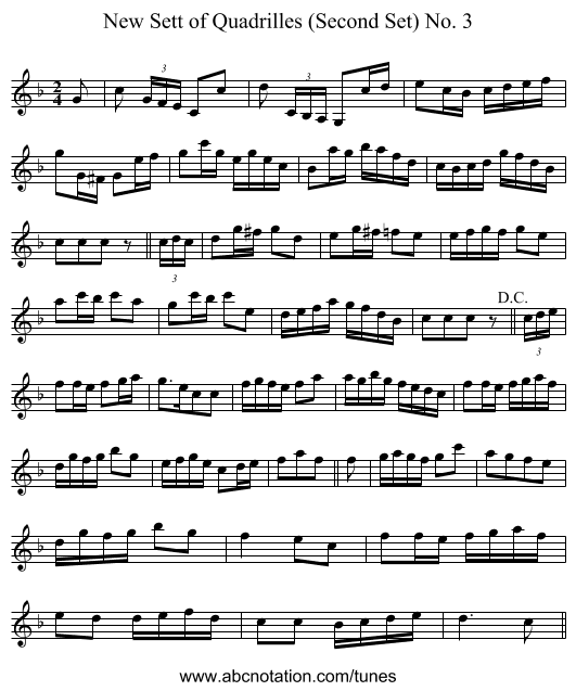 New Sett of Quadrilles (Second Set) No. 3 - staff notation