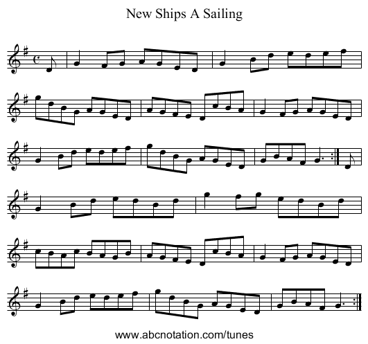 New Ships A Sailing - staff notation