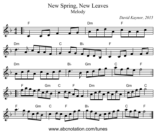 New Spring, New Leaves - staff notation