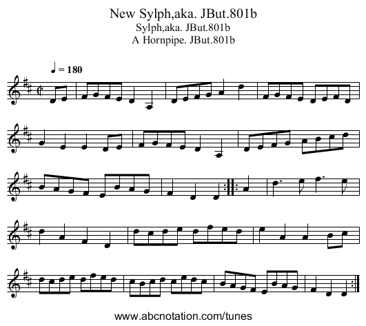 New Sylph,aka. JBut.801b - staff notation