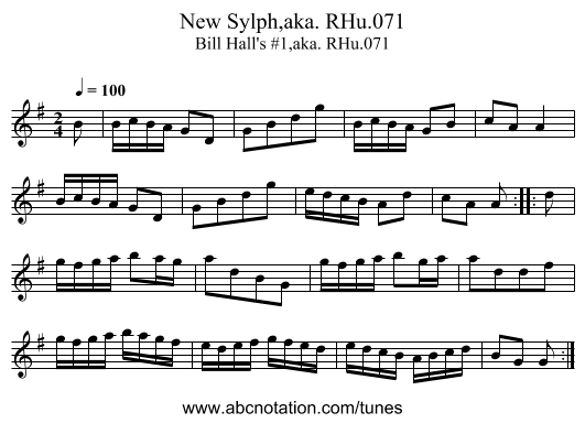 New Sylph,aka. RHu.071 - staff notation