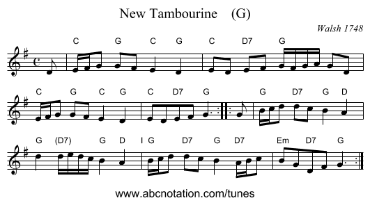 New Tambourine    (G) - staff notation