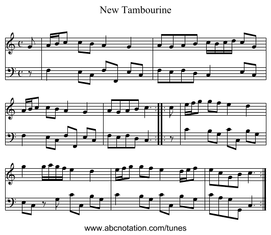 New Tambourine - staff notation