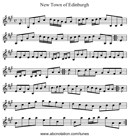 New Town of Edinburgh - staff notation