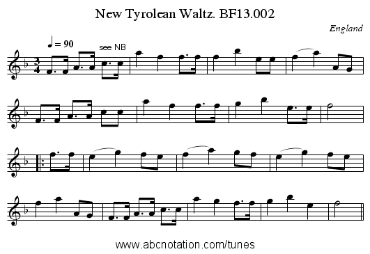 New Tyrolean Waltz. BF13.002 - staff notation
