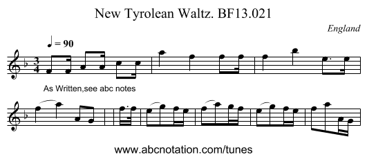 New Tyrolean Waltz. BF13.021 - staff notation