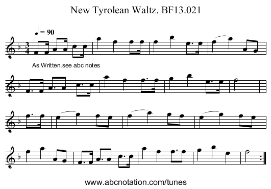New Tyrolean Waltz. BF13.021 - staff notation