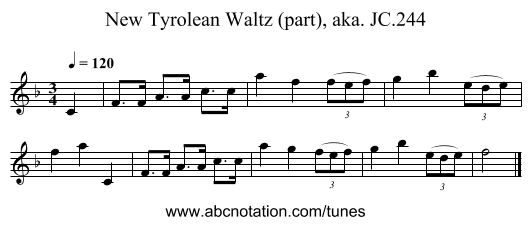 New Tyrolean Waltz (part), aka. JC.244 - staff notation