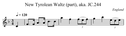 New Tyrolean Waltz (part), aka. JC.244 - staff notation