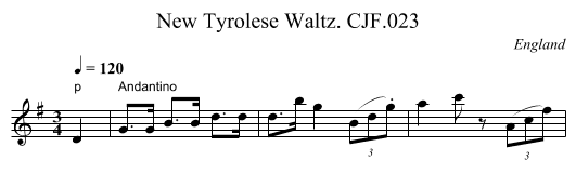 New Tyrolese Waltz. CJF.023 - staff notation