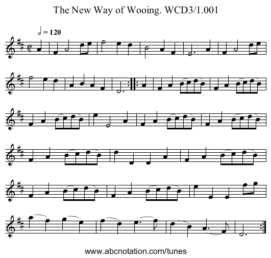 New Way of Wooing. WCD3/1.001, The - staff notation