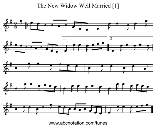 New Widow Well Married [1], The - staff notation