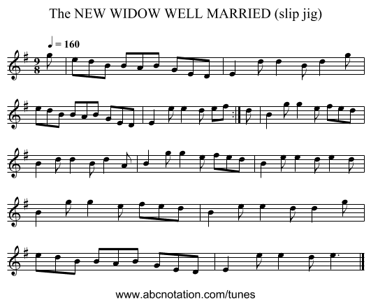 NEW WIDOW WELL MARRIED (slip jig), The - staff notation