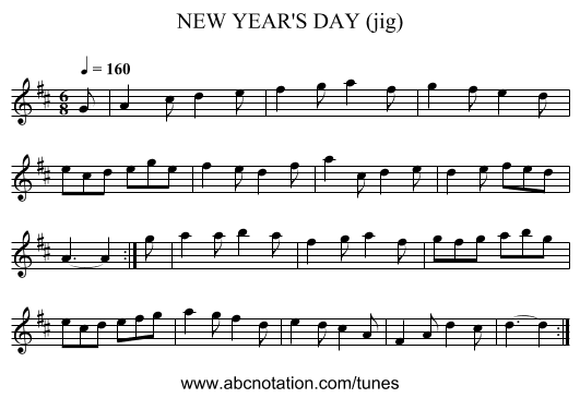 NEW YEAR'S DAY (jig) - staff notation