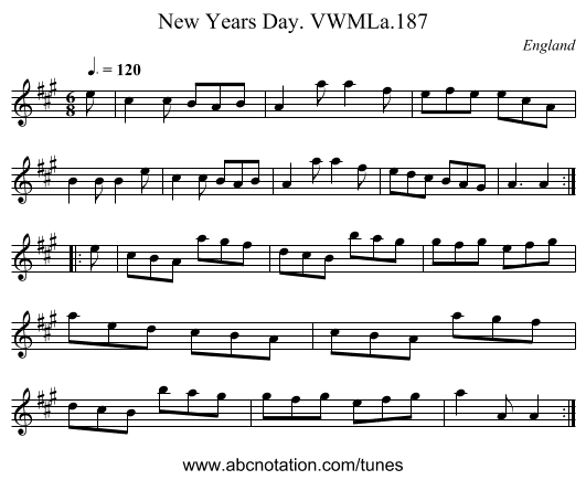 New Years Day. VWMLa.187 - staff notation