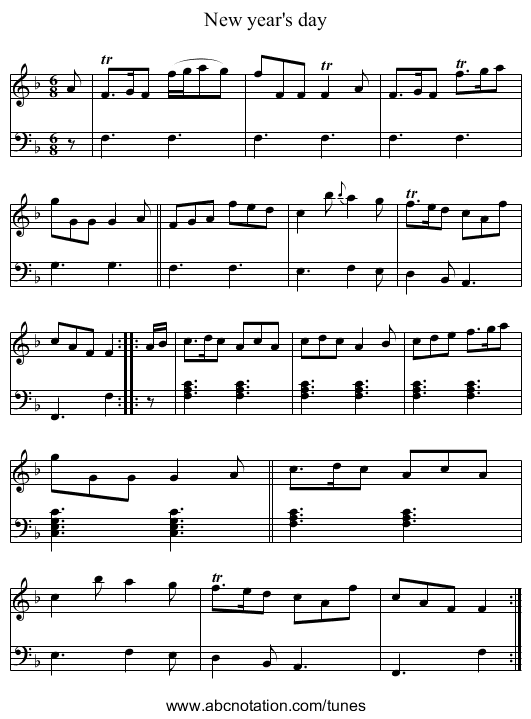New year's day - staff notation