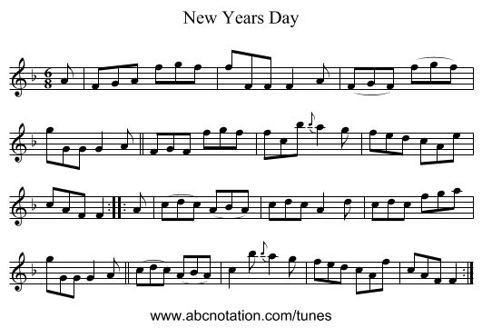 New Years Day - staff notation