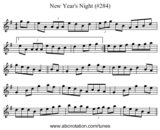 New Year's Night (#284) - staff notation