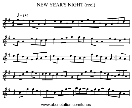 NEW YEAR'S NIGHT (reel) - staff notation