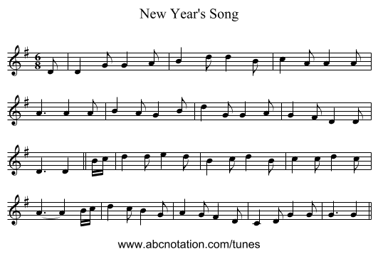 New Year's Song - staff notation