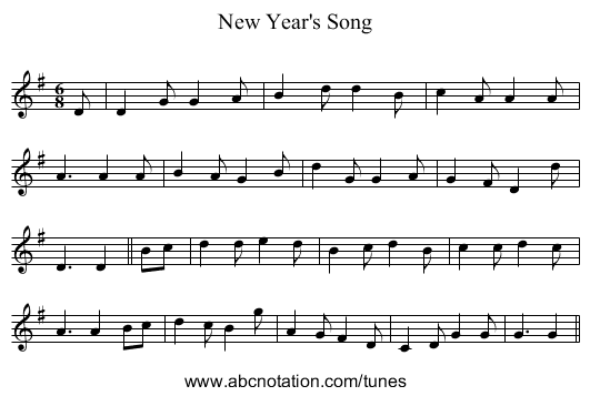 New Year's Song - staff notation