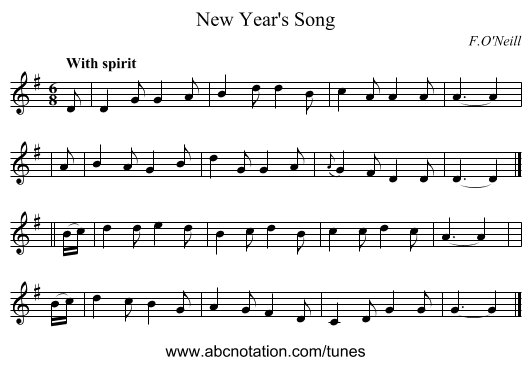 New Year's Song - staff notation