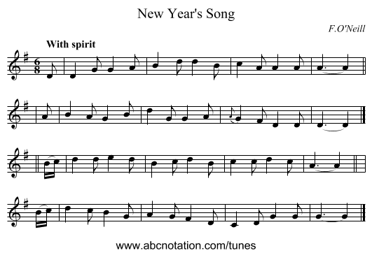 New Year's Song - staff notation