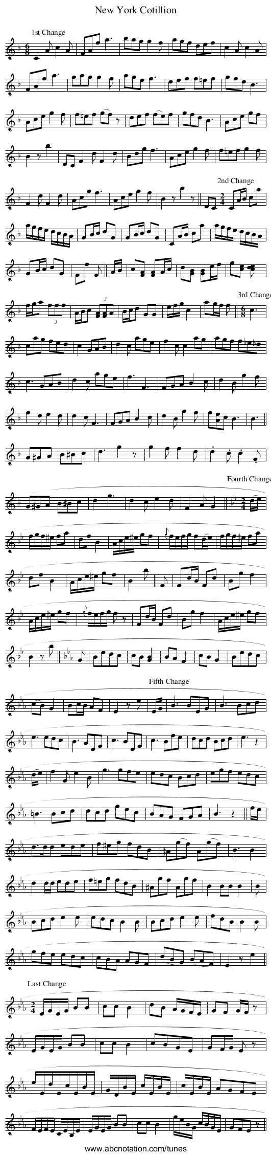 New York Cotillion - staff notation