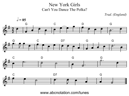 New York Girls - staff notation