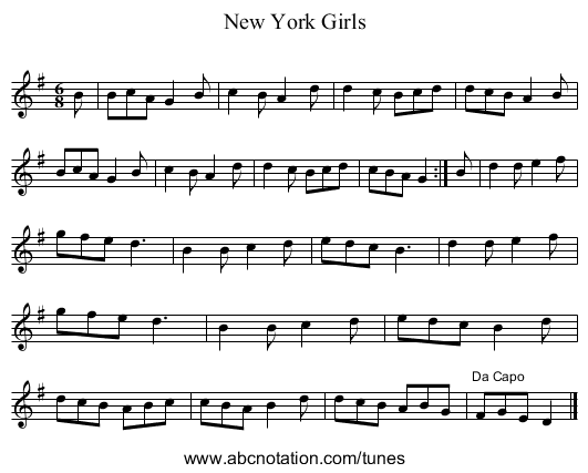 New York Girls - staff notation